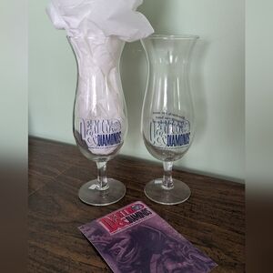Denim & Diamonds Hurricane Glass Set & Postcard. NEW w Tag